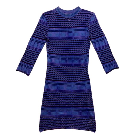 Free People Bodycon Knit Dress 70s Vintage Style Semi Sheer Stripe Purple Blue - Picture 6 of 16